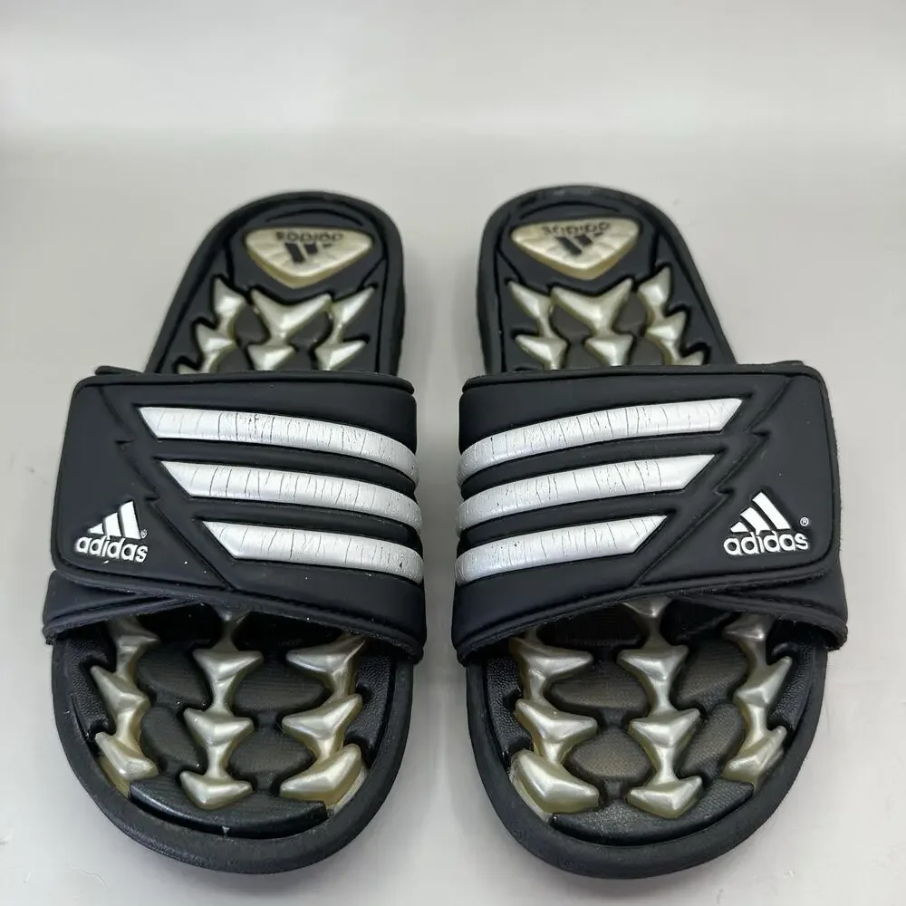 VTG 2000 Adidas Cushion Gel Air Slides Y2k Mens Size 7 US Black Silver